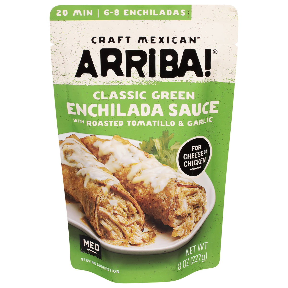 Arriba! Craft Mexican Med Classic Green Enchilada Sauce with Roasted Tomatillo & Garlic 8 oz - Case of 6