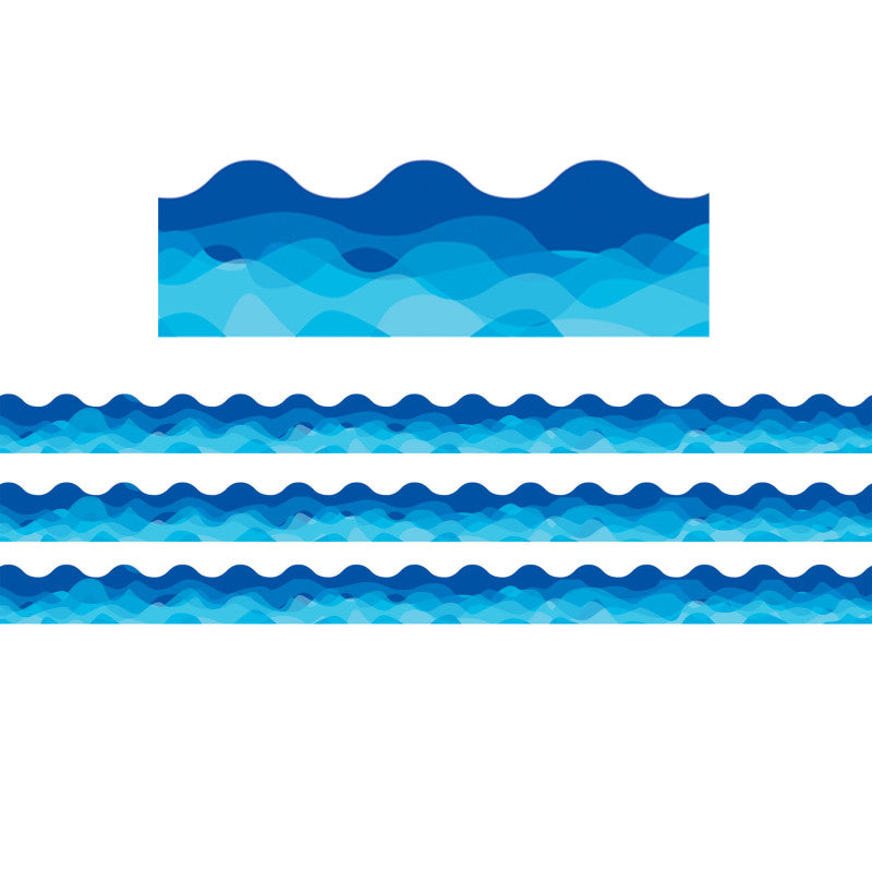 CREATIVE TEACHING PRESS - Waves Of Blue Wavy EZ Border, 48 Feet Per Pack, 3 Packs
