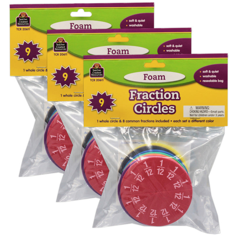 TEACHER CREATED RESOURCES - Foam Fraction Circles, 51 Pieces Per Set, 3 Sets