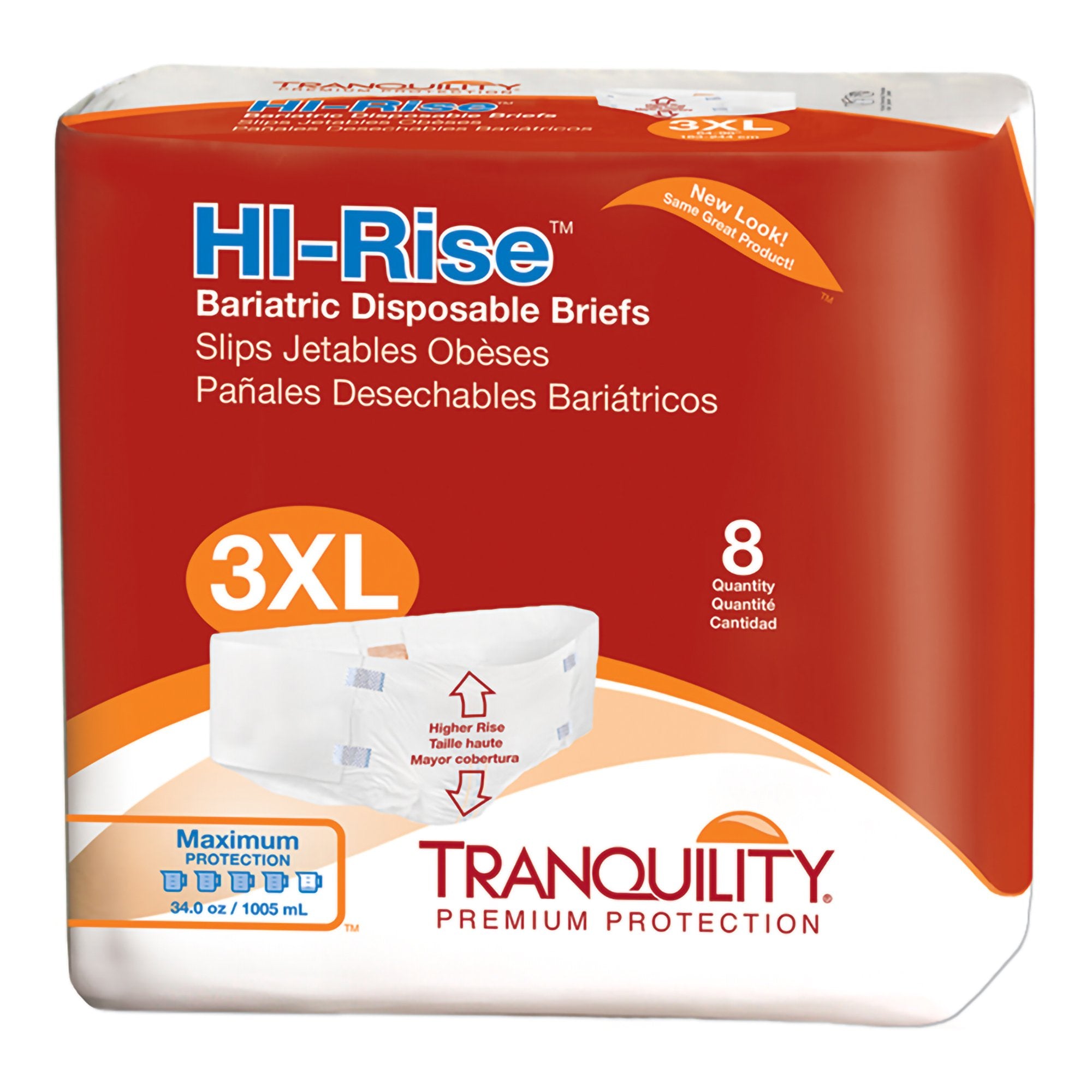 Principle Business Enterprises - Unisex Adult Incontinence Brief Tranquility® HI-Rise™ Bariatric 3X-Large Disposable Heavy Absorbency [8/BG]