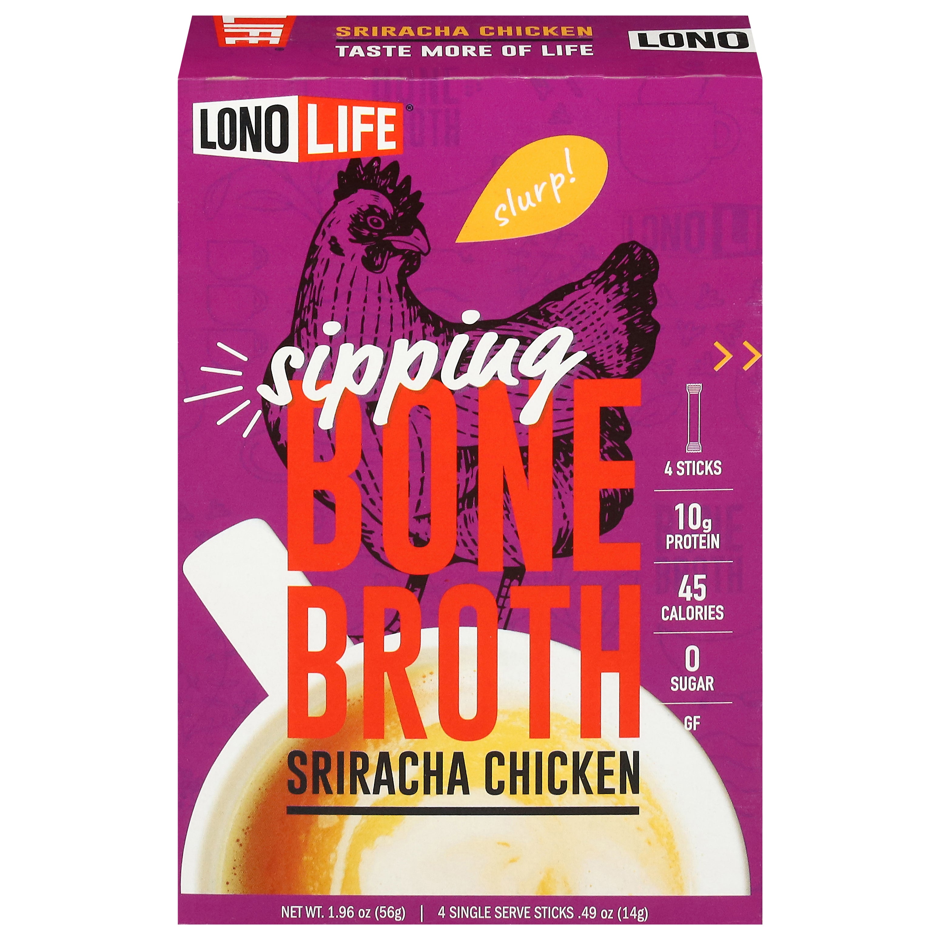 LonoLife Sipping Sriracha Chicken Bone Broth 4 - 0.49 oz Packs - Case of 6