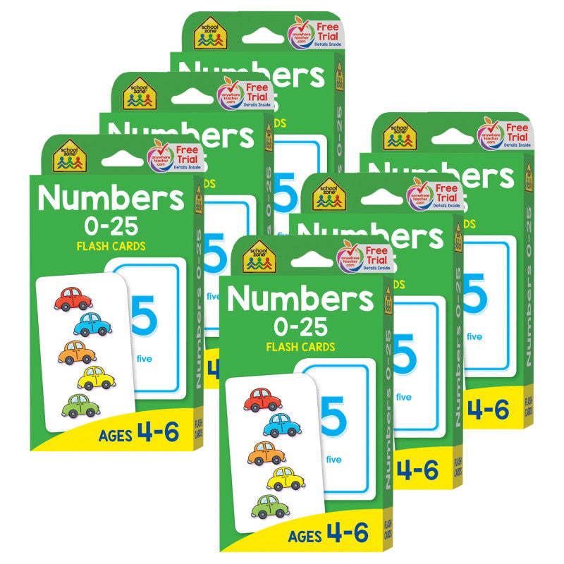 SCHOOL ZONE PUBLISHING - Numbers 0-25 Flash Cards, 6 Packs (SZP04022-6)
