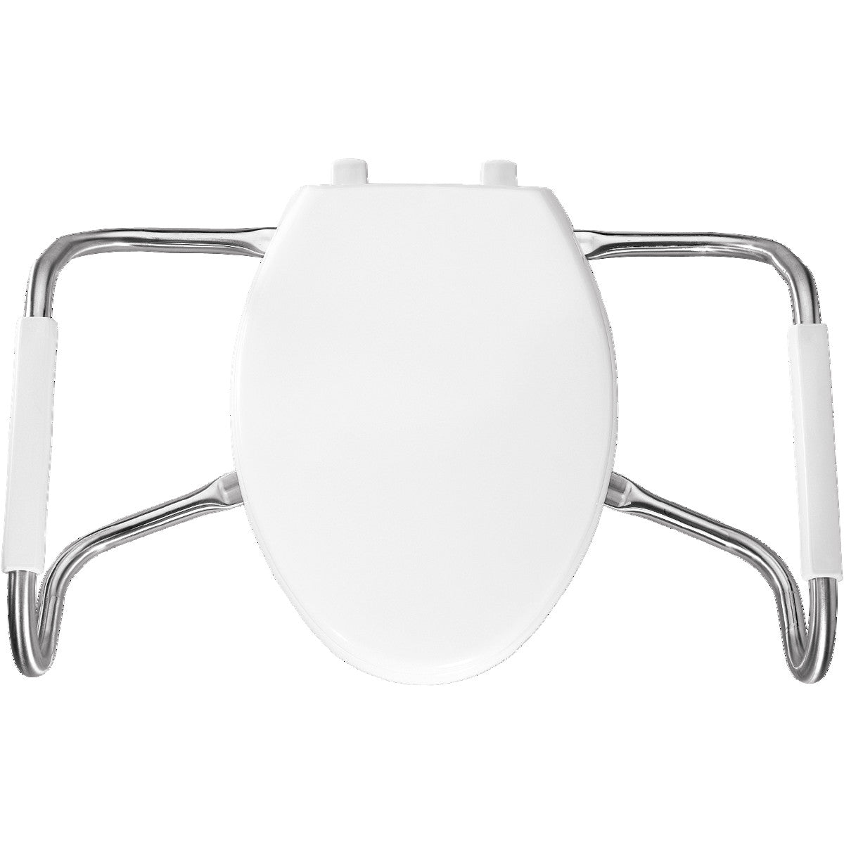 Bemis Elongated Medic-Aid® Plastic Toilet Seat in White with STA-TITE® Commercial Fastening System, DuraGuard® and Stainless Steel Safety Side Arms