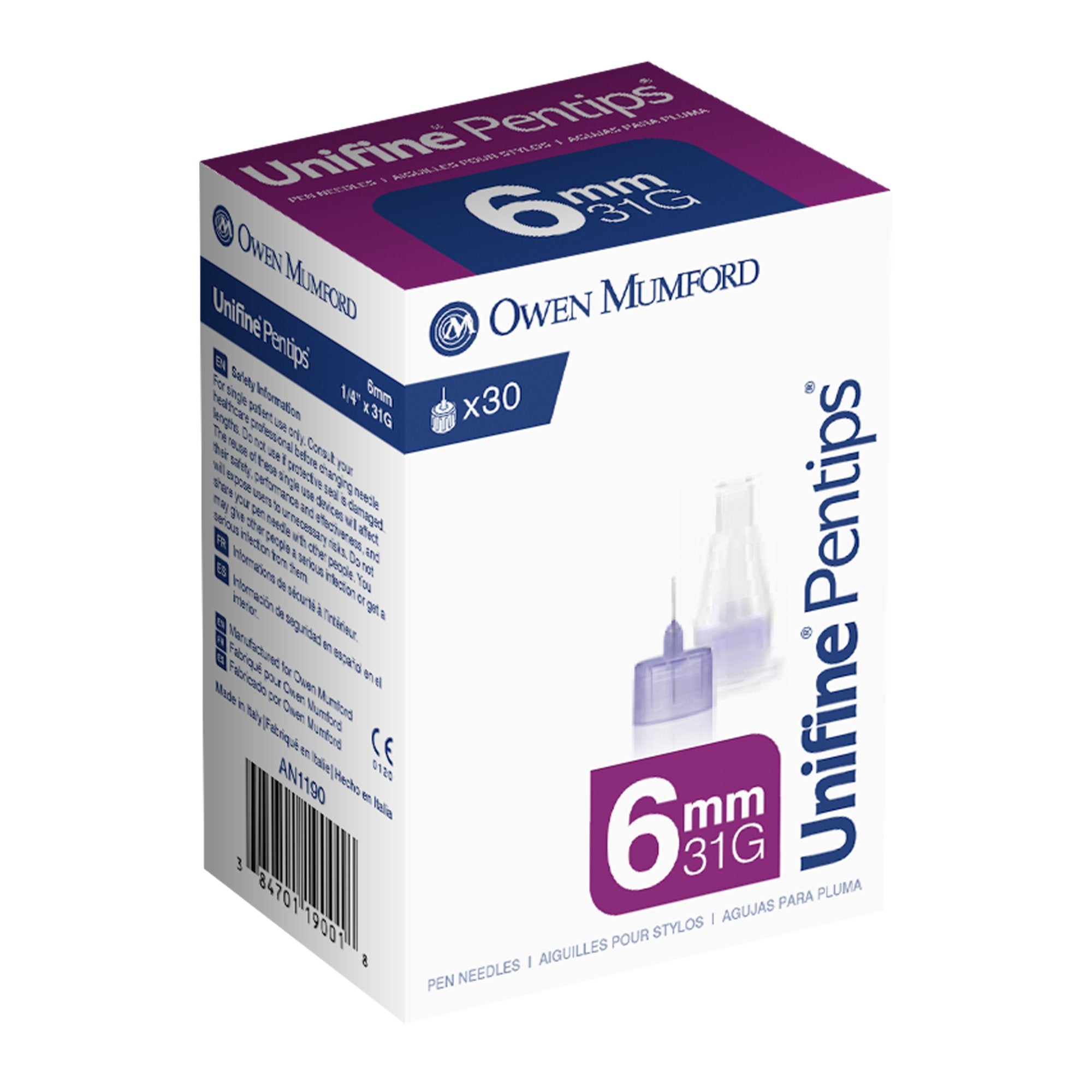 Owen Mumford - Standard Insulin Pen Needle Unifine® Pentips® 31 Gauge 6 mm Length NonSafety [1500/CS]