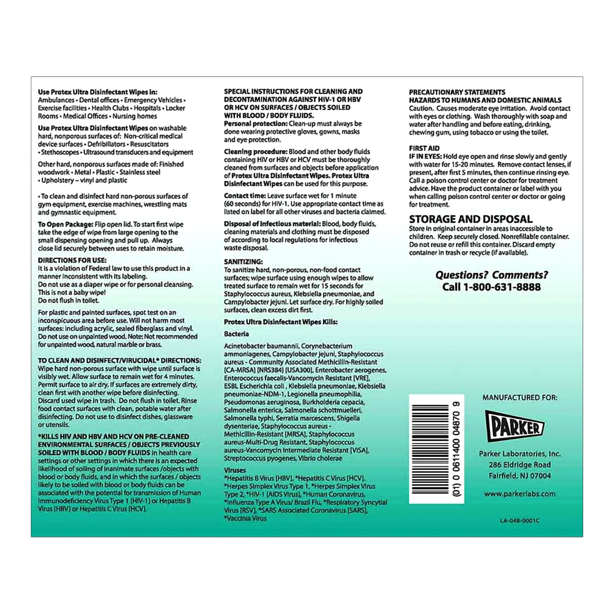 Parker Labs - Protex™ Ultra Surface Disinfectant Cleaner Premoistened Broad Spectrum Manual Pull Wipe 75 Count Canister Lemon Scent NonSterile [8/CS]