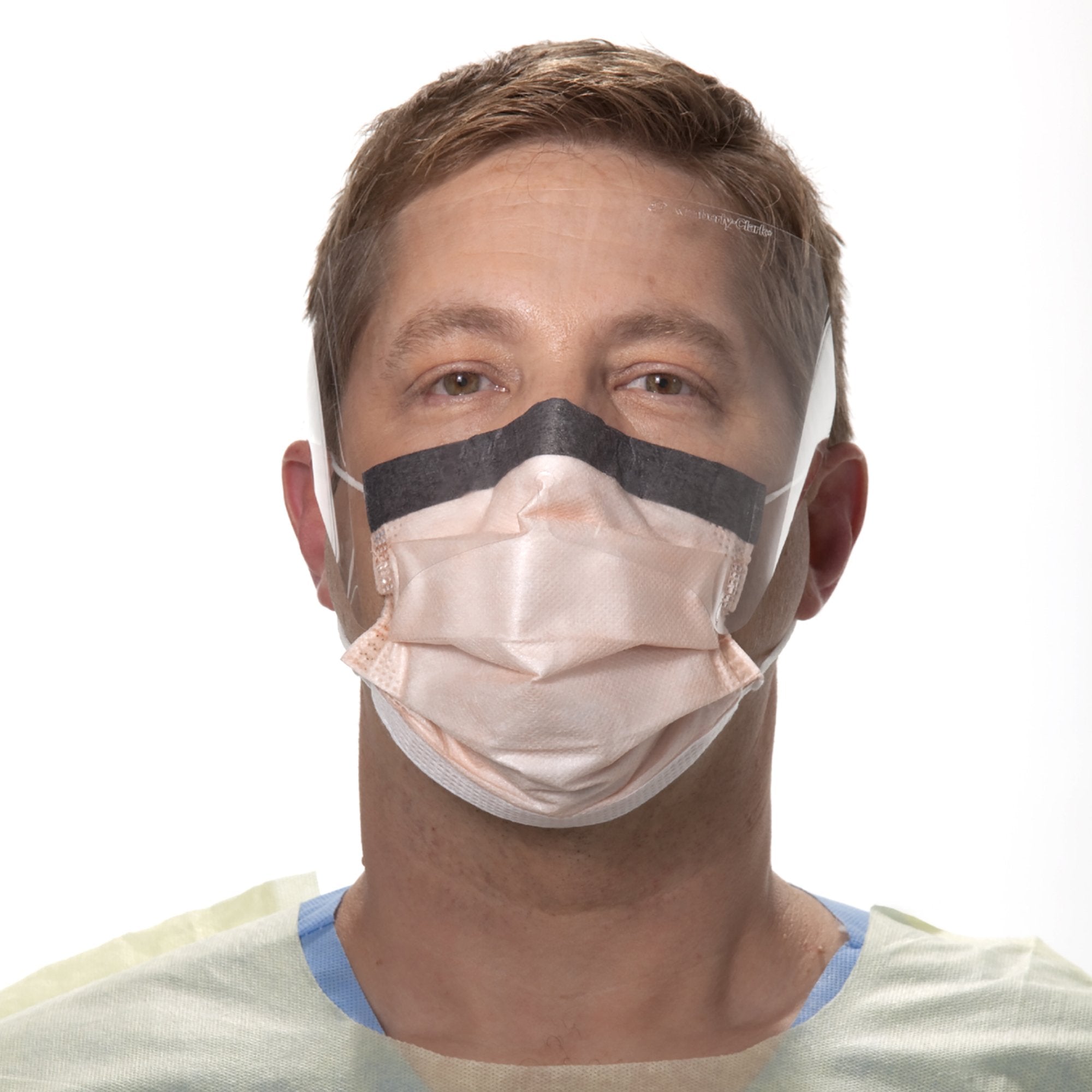 O&M Halyard Inc - Procedure Mask with Eye Shield FluidShield Anti-fog Foam ASTM Level 3 Earloops One Size Fits Most [100/CS]