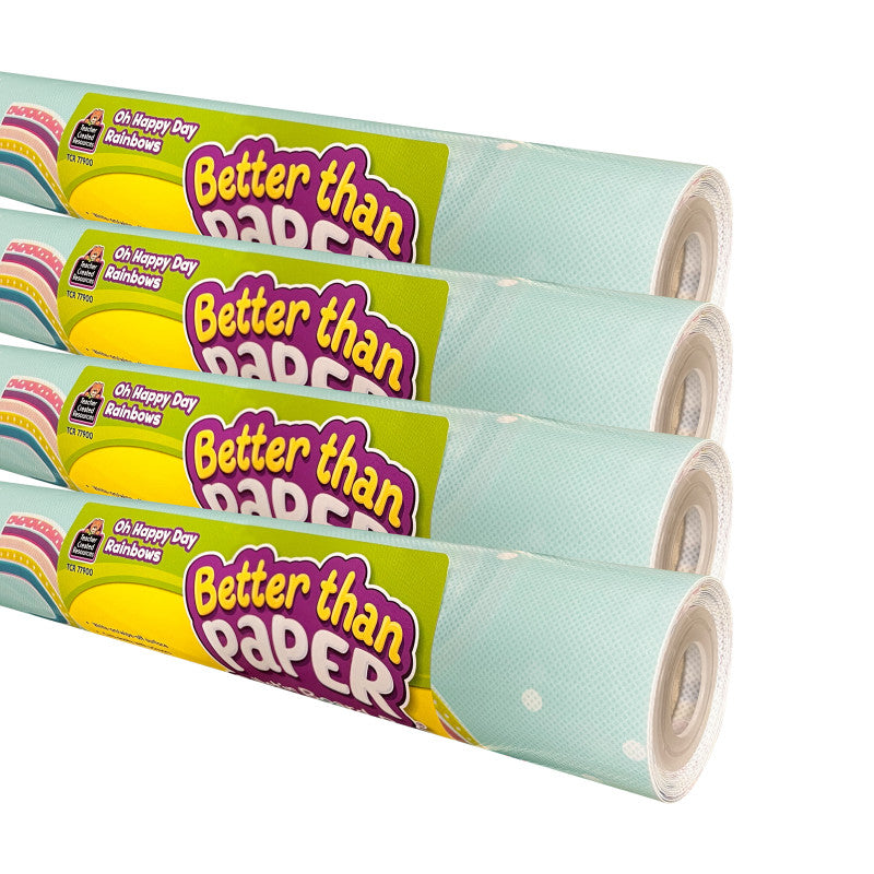 TEACHER CREATED RESOURCES - Better Than Paper Bulletin Board Roll, Oh Happy Day Rainbows, 4-Pack