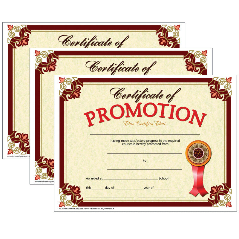 HAYES PUBLISHING - Certificate of Promotion, 8.5" x 11", 30 Per Pack, 3 Packs (H-VA609-3)