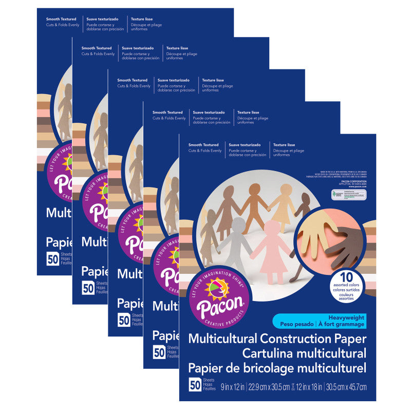 PRANG - Shades of Me Construction Paper, 5 Assorted Skin Tone Colors, 12" x 18", 50 Sheets Per Pack, 5 Packs