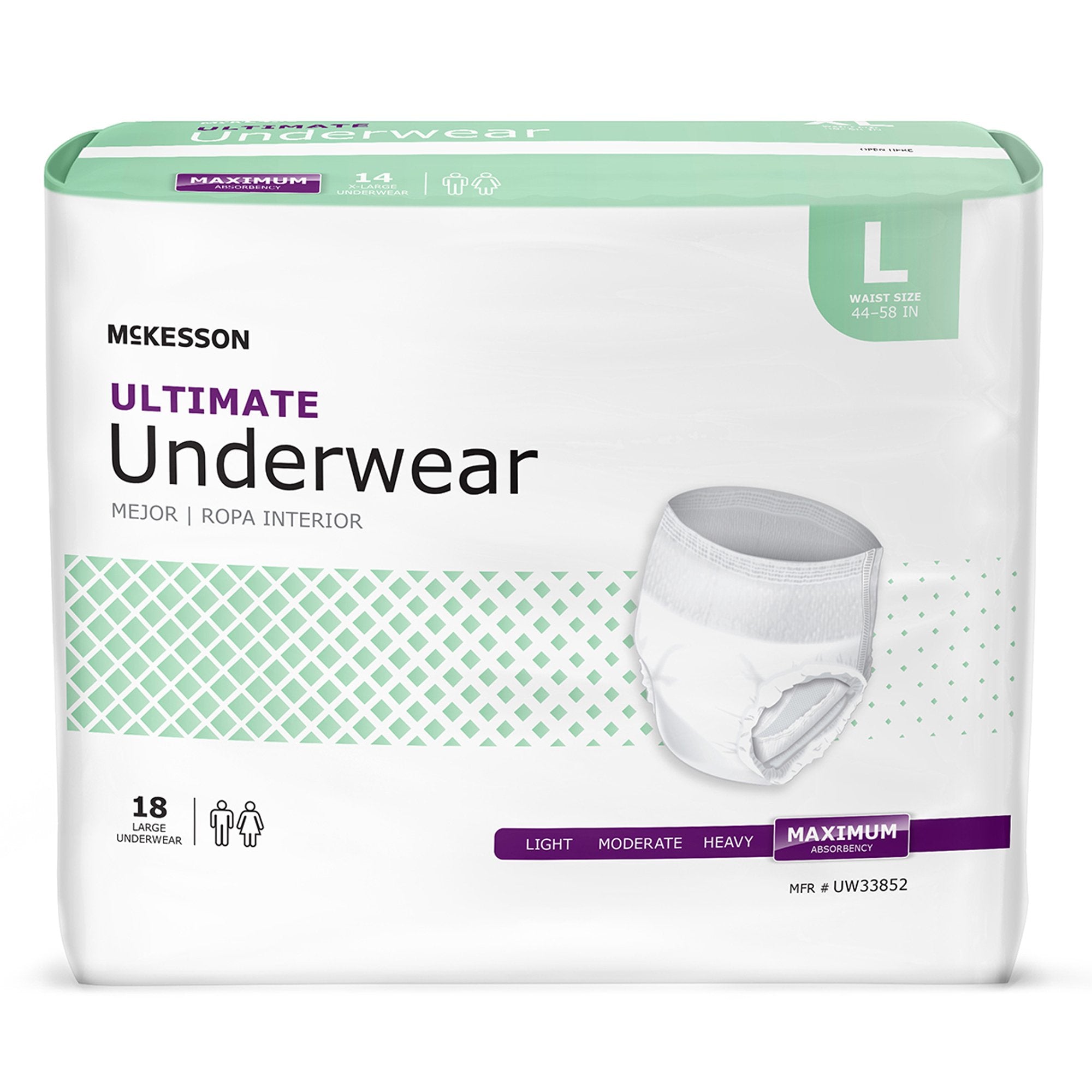 McKesson Brand - Unisex Adult Absorbent Underwear McKesson Pull On with Tear Away Seams Large Disposable Heavy Absorbency [18/BG]