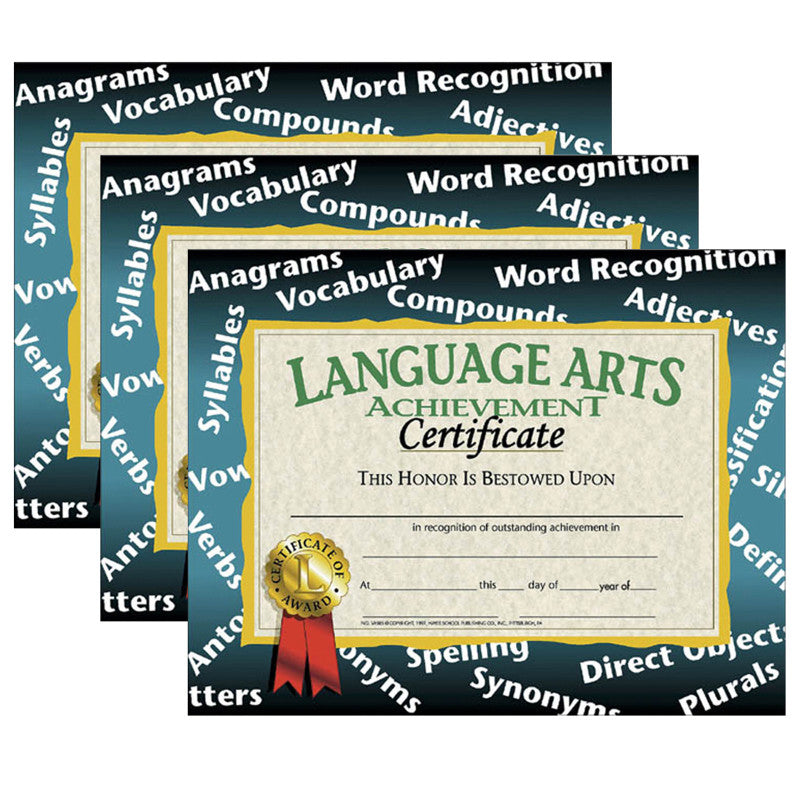 HAYES PUBLISHING - Language Arts Achievement Certificate, 30 Per Pack, 3 Packs (H-VA585-3)