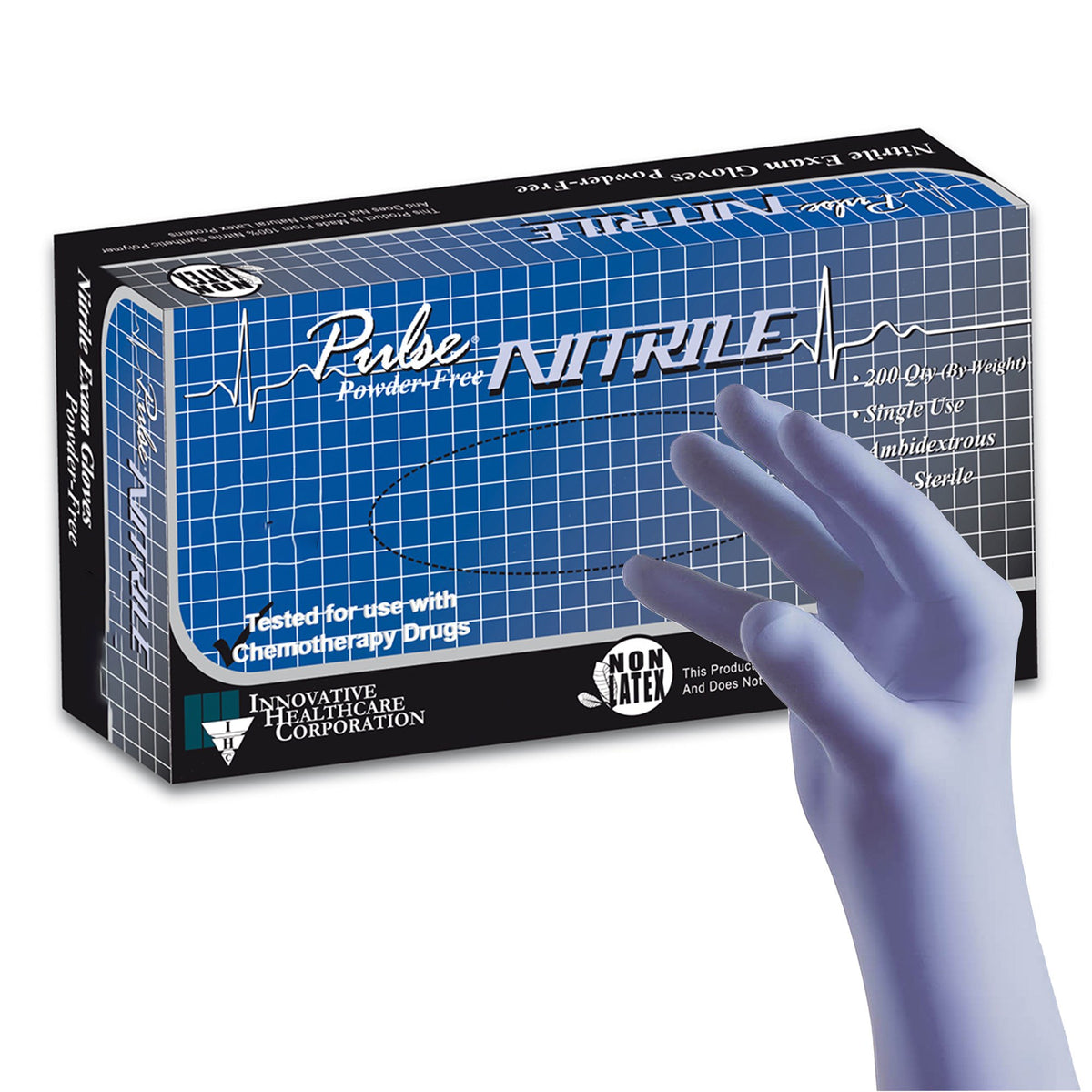 Innovative Healthcare Corp - Exam Glove Pulse® Nitrile X-Large NonSterile Nitrile Standard Cuff Length Textured Fingertips Aqua Blue Chemo Tested / Fentanyl Tested [200/BX]