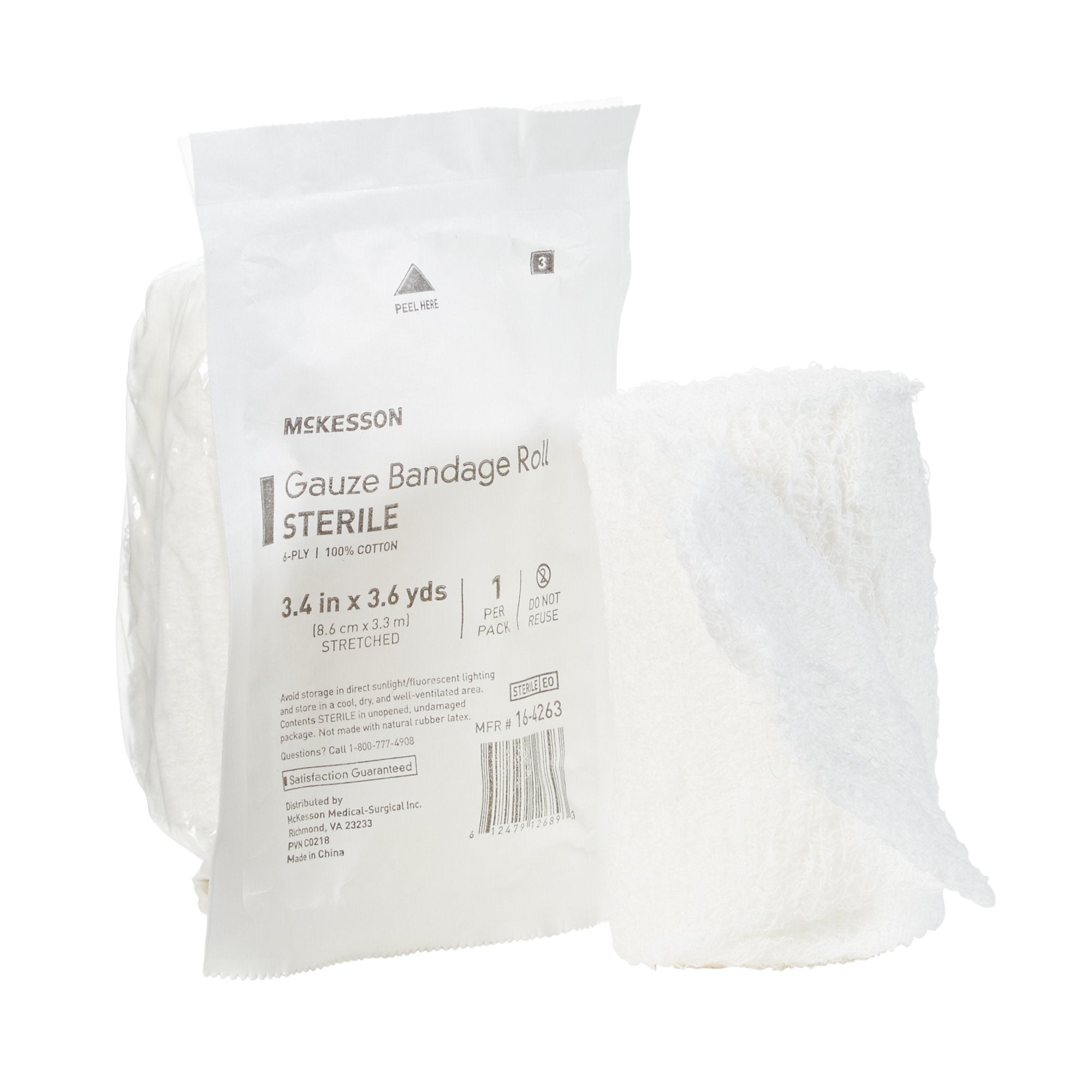 McKesson Brand - Fluff Bandage Roll McKesson 3-2/5 Inch X 3-3/5 Yard 6-Ply Sterile 1 per Pack [1/EA]
