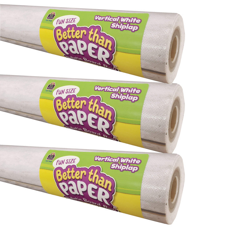 TEACHER CREATED RESOURCES - Fun Size Better Than Paper® Bulletin Board Roll, 18" x 12', Vertical White Shiplap, Pack of 3