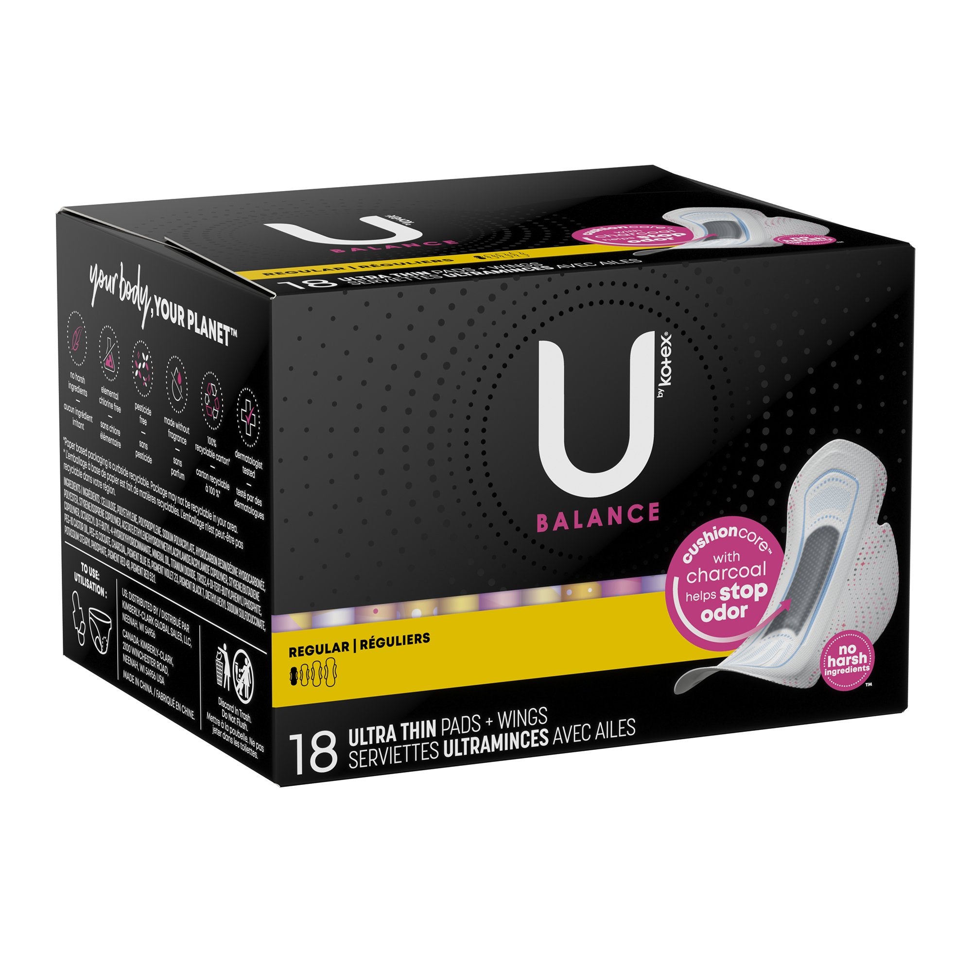 Kimberly Clark - Feminine Pad U by Kotex® Balance Ultra Thin with Wings Regular Absorbency [18/PK]