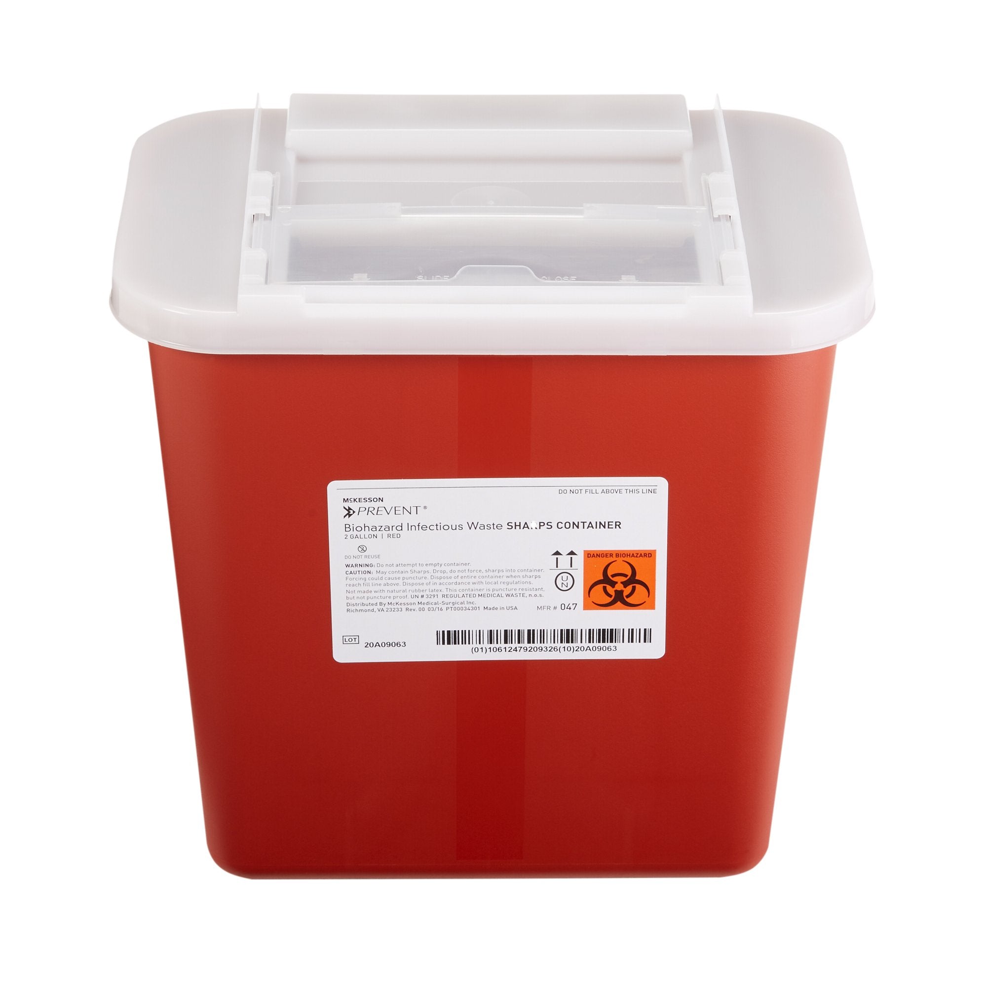 McKesson Brand - Sharps Container McKesson Prevent® Red Base 10-1/4 H X 7 W X 10-1/2 D Inch Horizontal Entry 2 Gallon [20/CS]