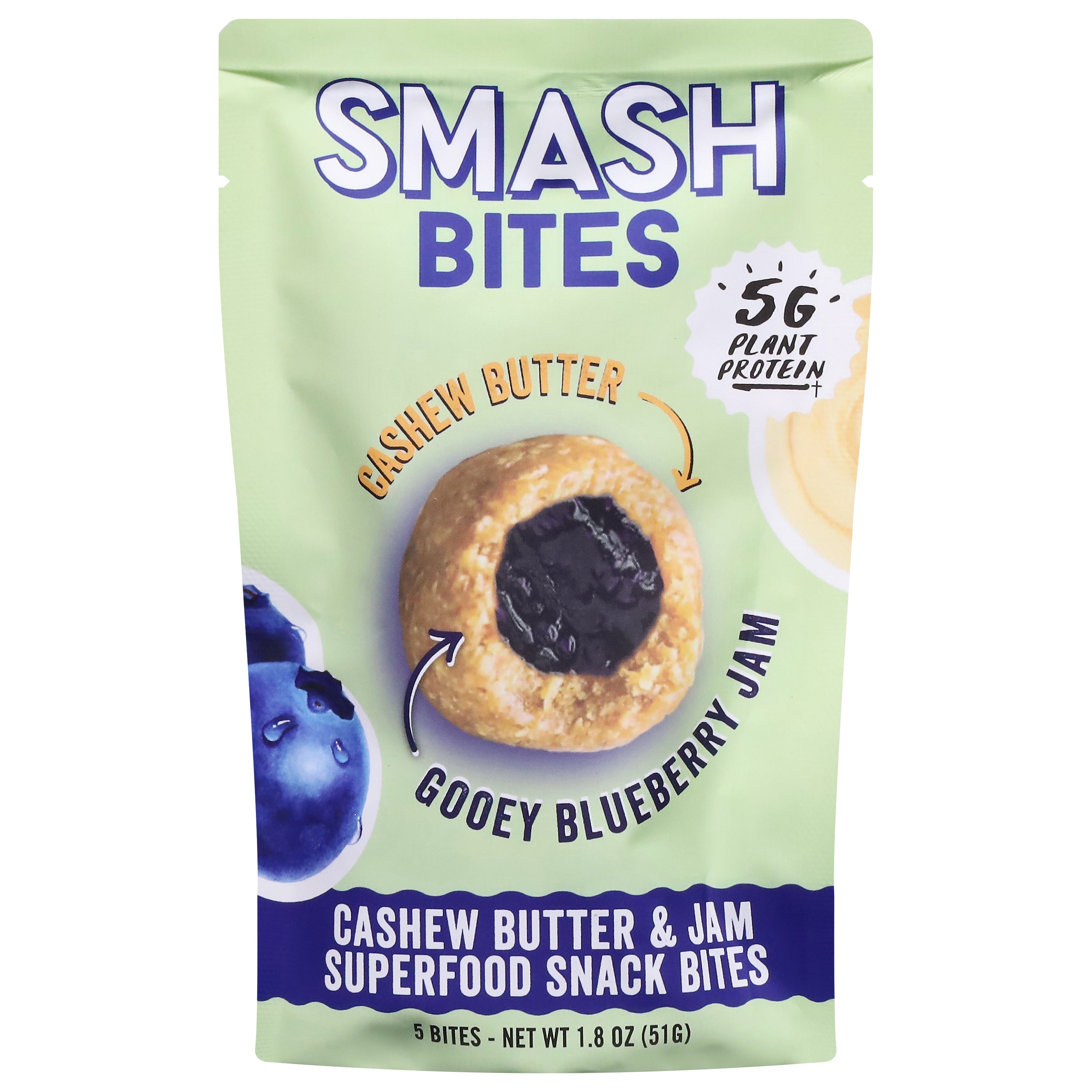 Smash Bites Cashew Butter & Jam Superfood Blueberry Snack Bites 5 ea - Case of 8