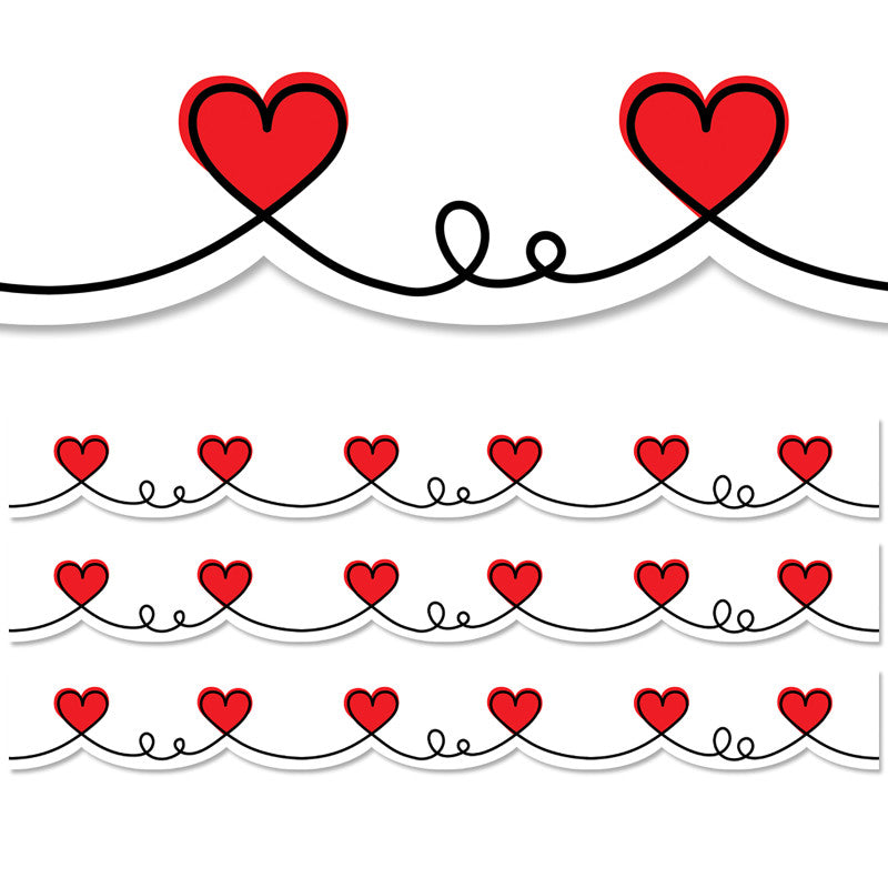 CREATIVE TEACHING PRESS - Doodle Hearts EZ Border, 48 Feet, 3 Packs