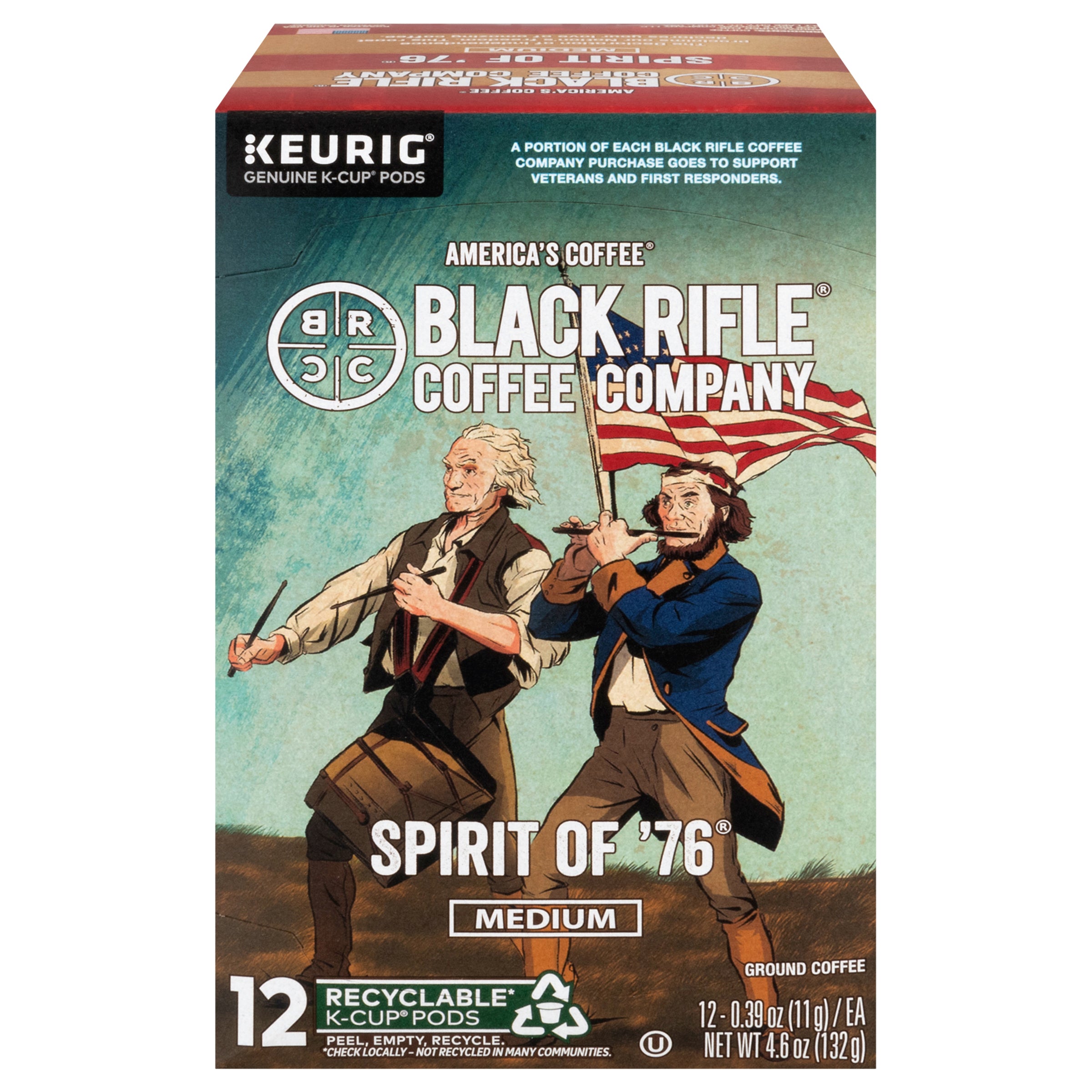 Black Rifle Coffee Company Ground Medium Spirit of '76 Coffee 12 - 0.39 oz K-Cup Pods - Case of 6