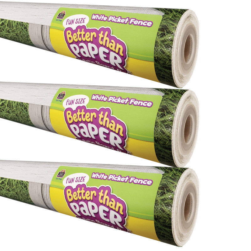 TEACHER CREATED RESOURCES - Fun Size Better Than Paper® Bulletin Board Roll, 18" x 12', White Picket Fence, Pack of 3