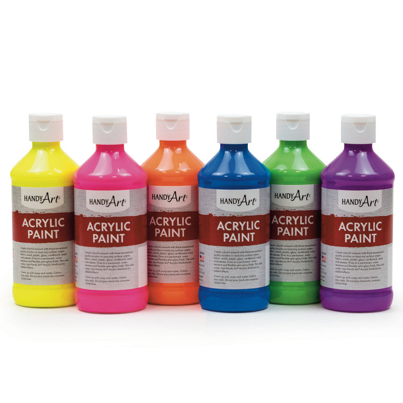 HANDY ART - Acrylic Paint, 8 oz., Fluorescent Colors, Set of 6