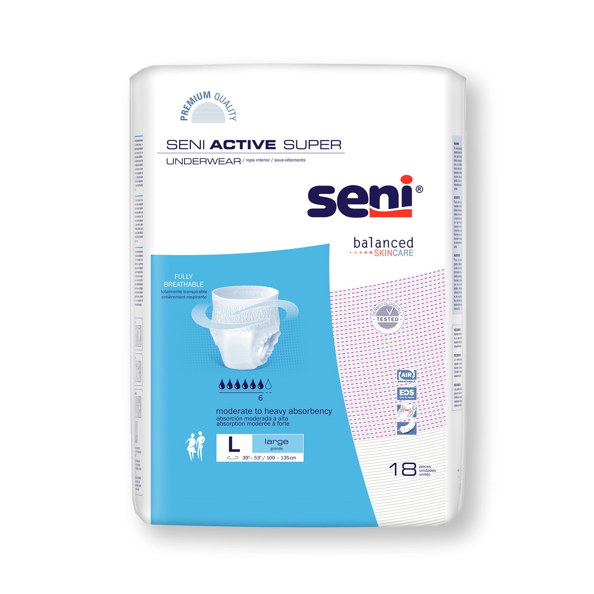 TZMO USA Inc - Unisex Adult Absorbent Underwear Seni® Active Super Pull On with Tear Away Seams Large Disposable Moderate Absorbency [18/PK]