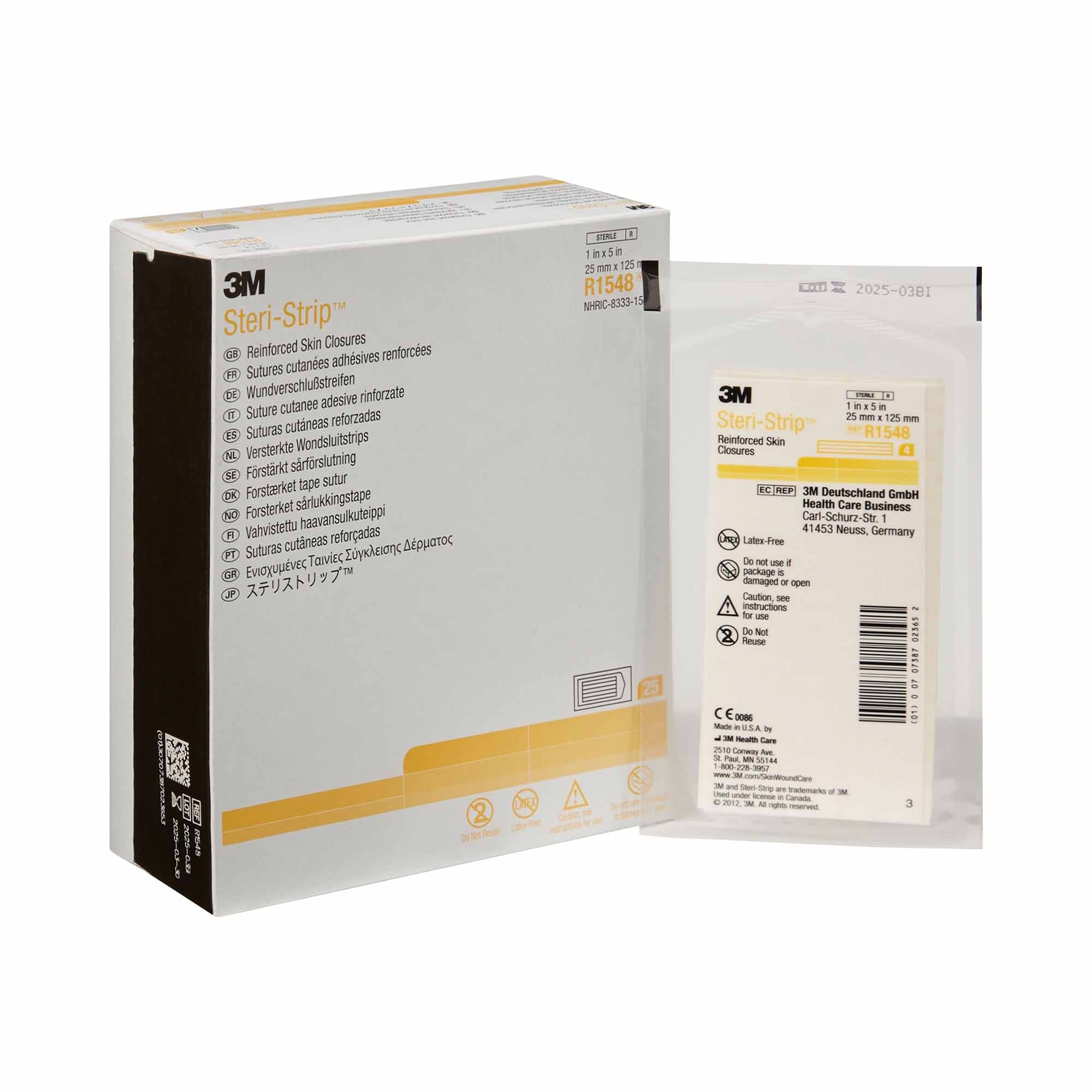 Solventum Corporation - Skin Closure Strip Steri-Strip™ 1 X 5 Inch Nonwoven Material Reinforced Strip White [25/BX]