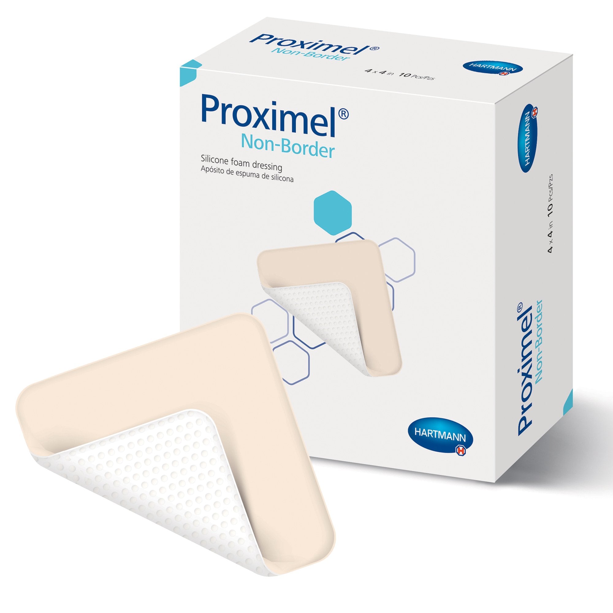 Hartmann - Foam Dressing Proximel® Non-Border 4 X 4 Inch Without Border Waterproof Backing Silicone Face Square Sterile [10/BX]