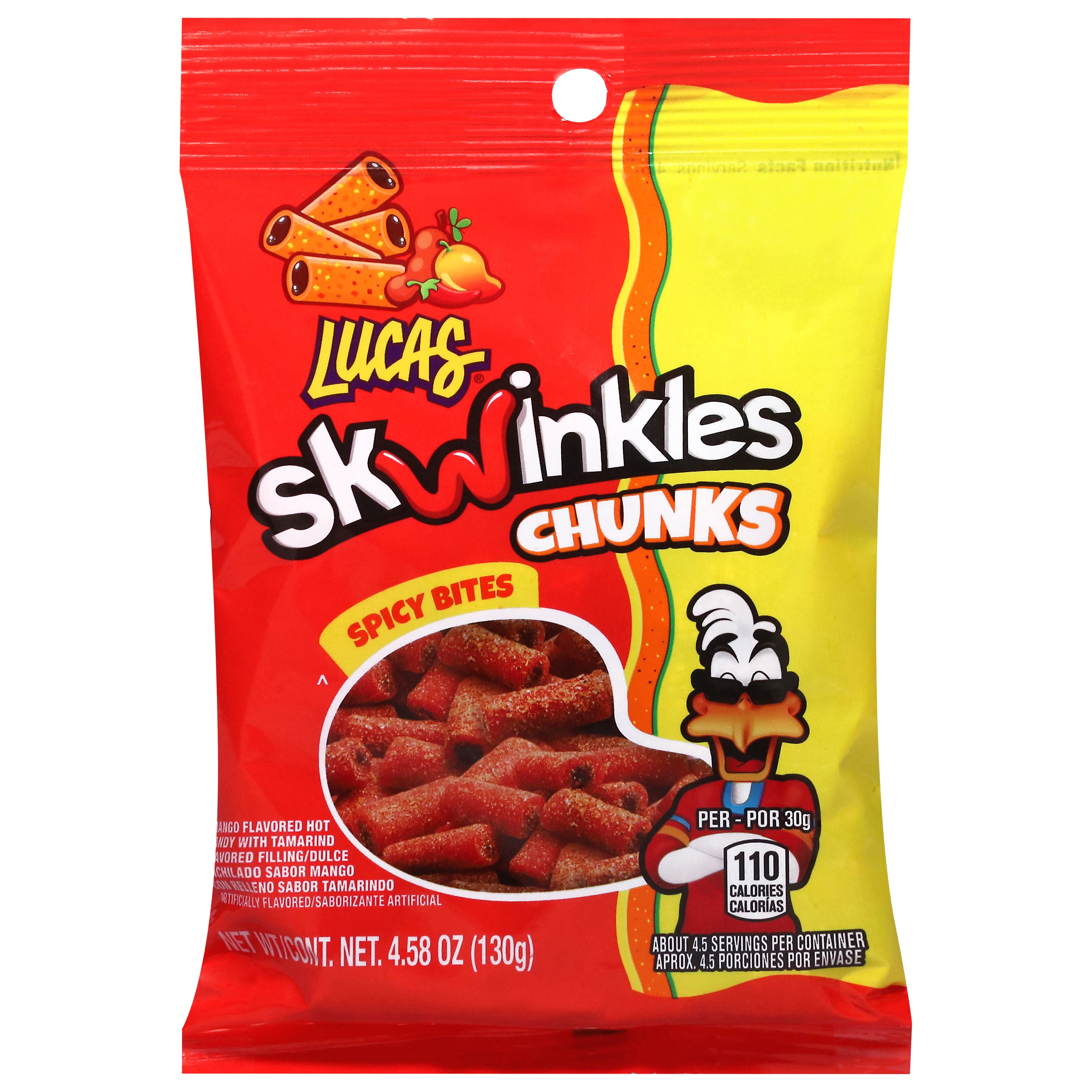 Lucas Skwinkles Chunks Spicy Bites Mango Flavored Candy with Tamarind Flavored Filling 4.58 oz - Case of 12