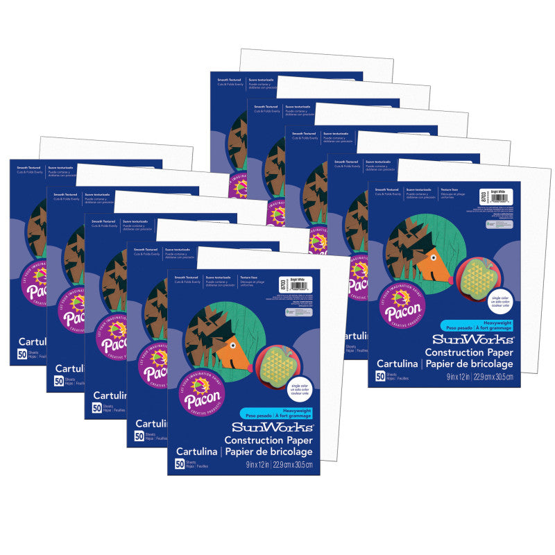 PRANG - Construction Paper, Bright White, 9" x 12", 50 Sheets Per Pack, 10 Packs