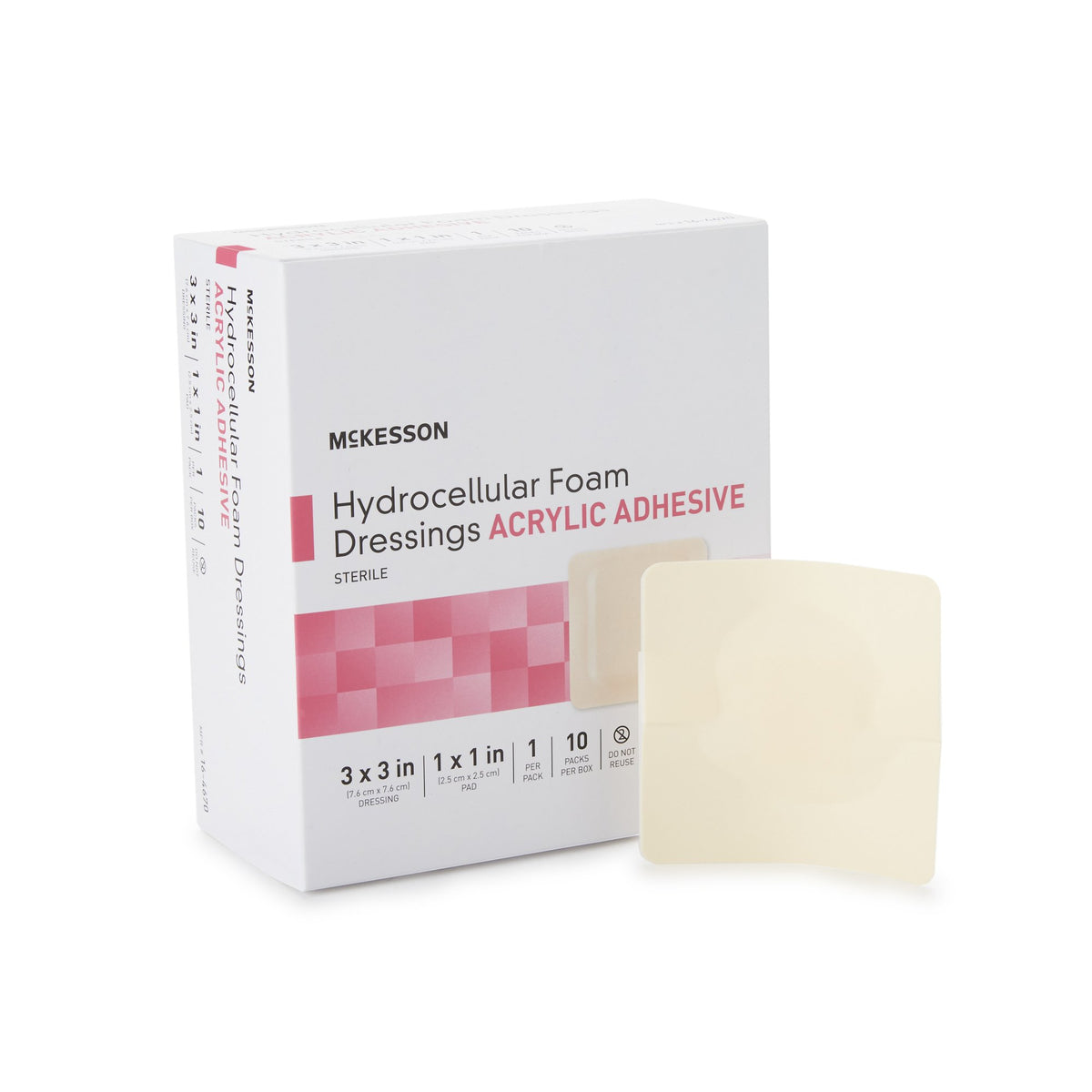McKesson Brand - Foam Dressing McKesson 3 X 3 Inch With Border Film Backing Acrylic Adhesive Square Sterile [10/BX]