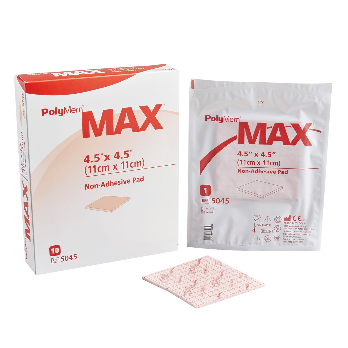 Ferris Manufacturing - Foam Dressing PolyMem® Max® 4-1/2 X 4-1/2 Inch Without Border Film Backing Nonadhesive Square Sterile [10/BX]
