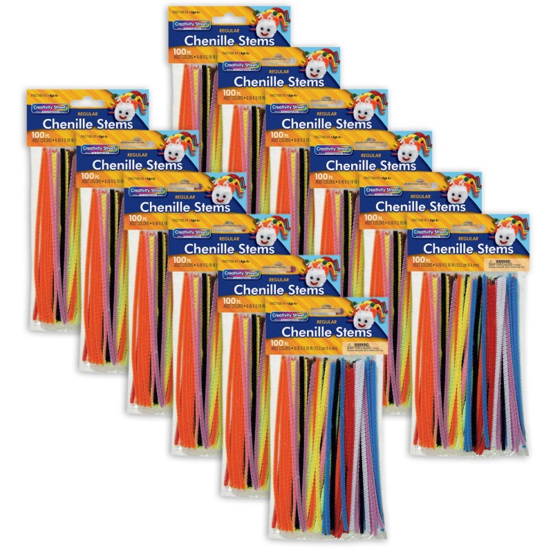 CREATIVITY STREET - Regular Stems, Assorted Colors, 6" x 4 mm, 100 Count Per Pack, 12 Packs