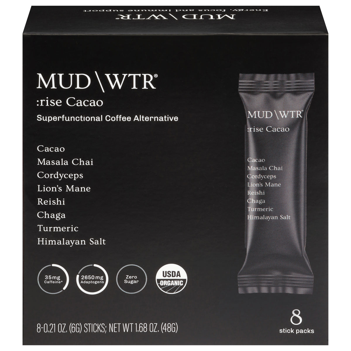 Mud\Wtr Sticks Superfunctional Rise Cacao Coffee Alternative 8 - 0.21 oz Packs - Case of 1