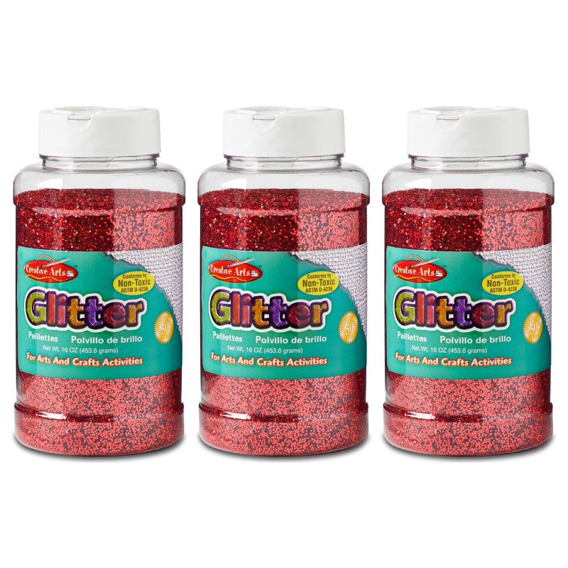 CHARLES LEONARD - Creative Arts™ Glitter, 1 lb. Bottle, Red, Pack of 3