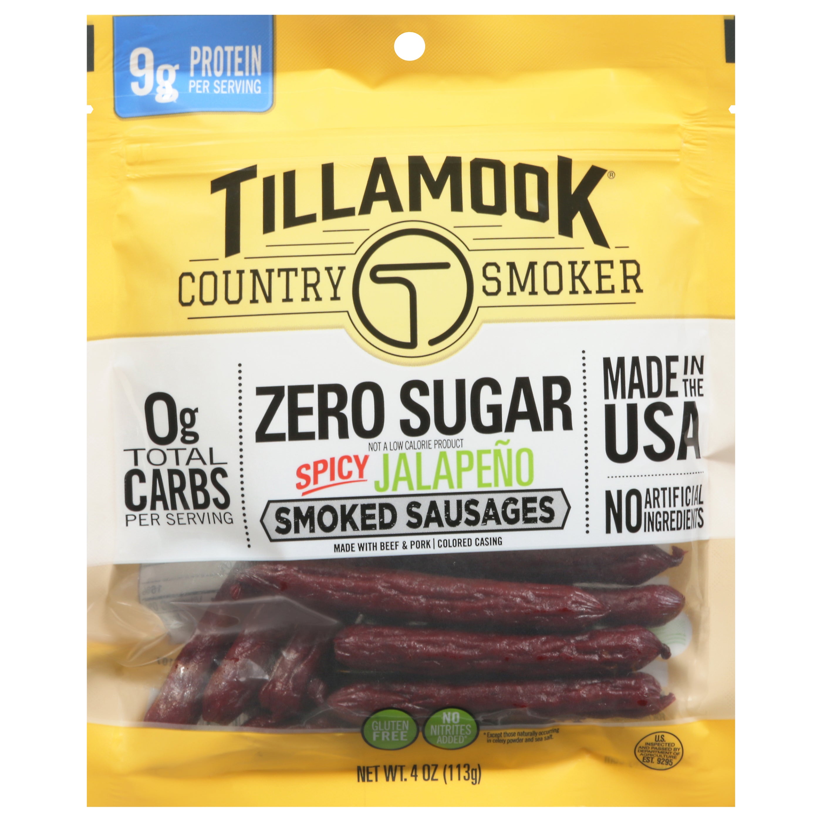 Tillamook Zero Sugar Spicy Jalapeno Smoked Sausages 4 oz - Case of 12