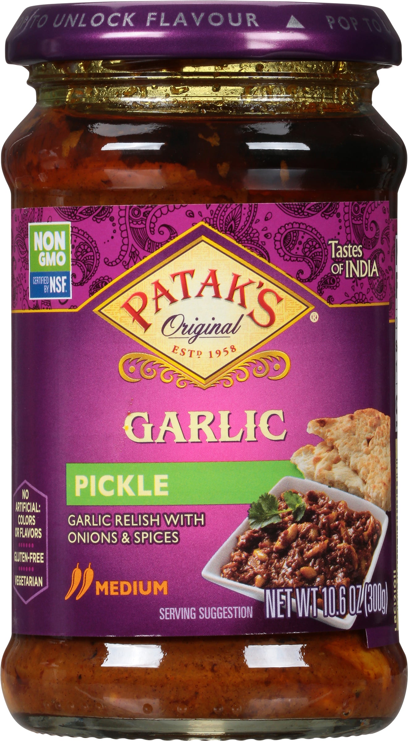 Patak's Medium Garlic Pickle 10.6 oz - Case of 6