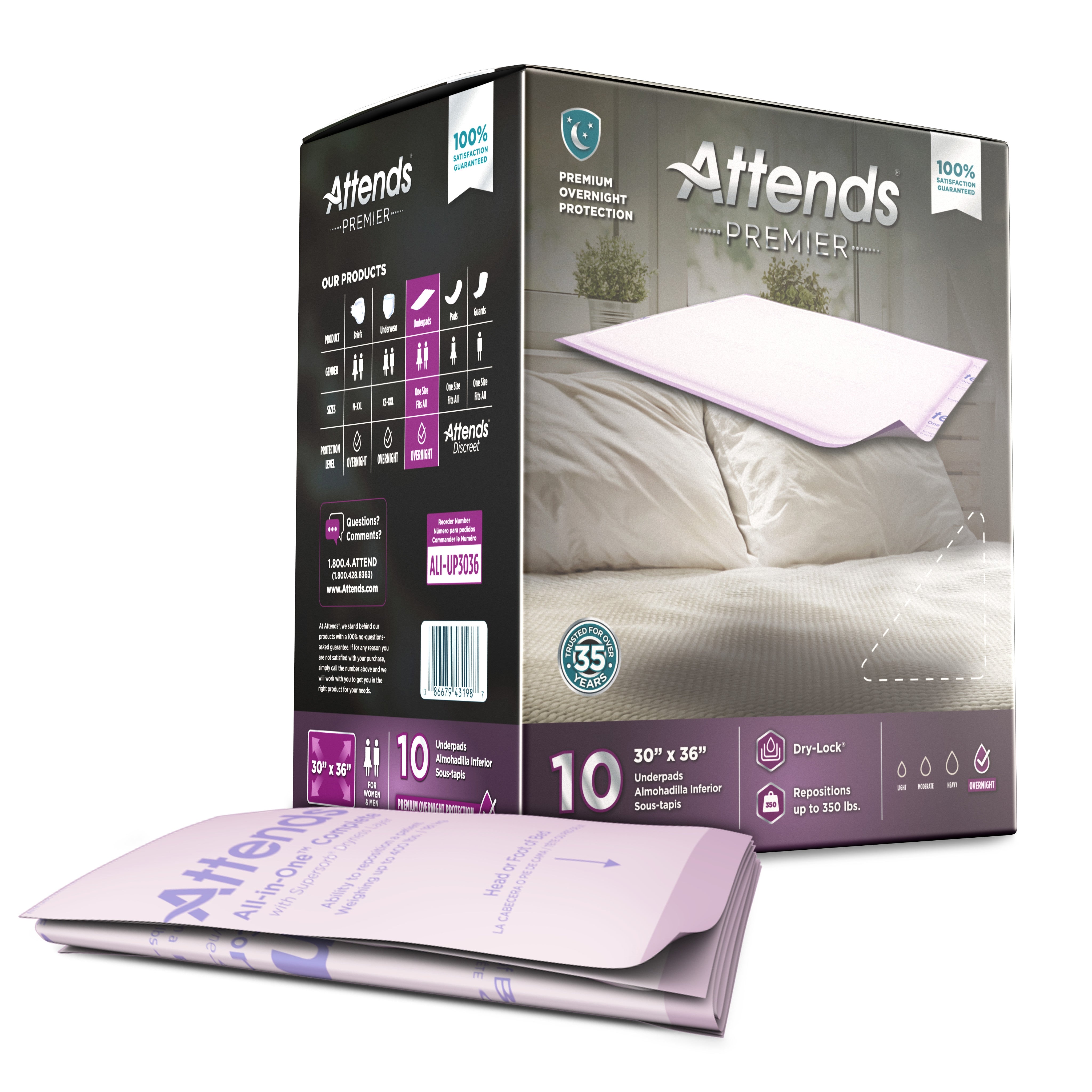 Attends Healthcare Products - Disposable Underpad Attends® Premier 30 X 36 Inch Dry-Lock® Core Heavy Absorbency [10/BG]