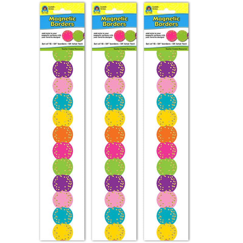TEACHER CREATED RESOURCES - Confetti Circles Die-Cut Magnetic Border, 24 Feet Per Pack, 3 Packs