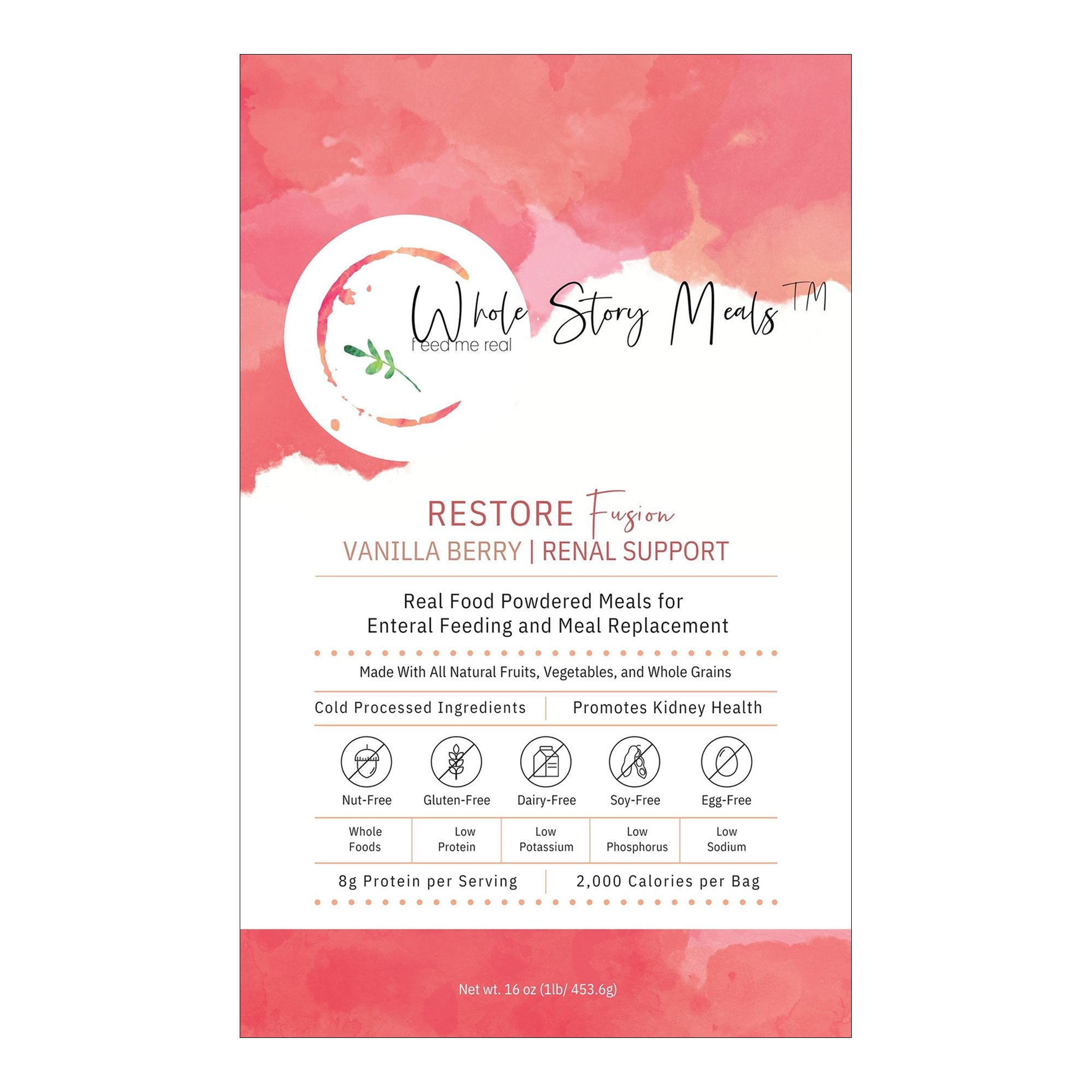 Whole Story Meals - Oral Supplement Restore Fusion Renal Support Vanilla Berry Flavor Powder 16 oz. Pouch [30/CS]