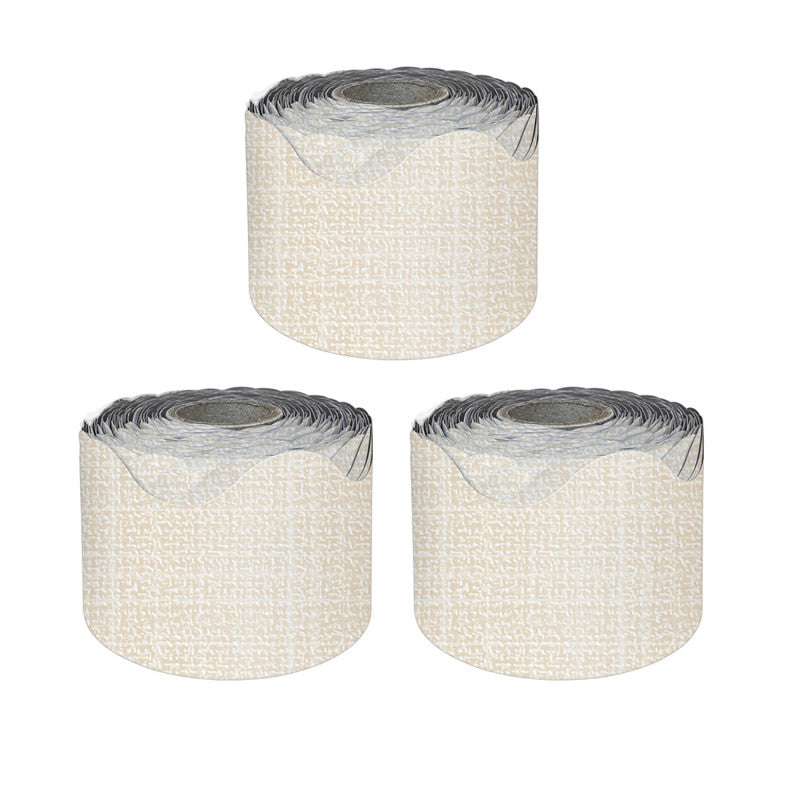 CARSON DELLOSA EDUCATION - Linen Rolled Scalloped Borders, 65 Feet Per Roll, Pack of 3