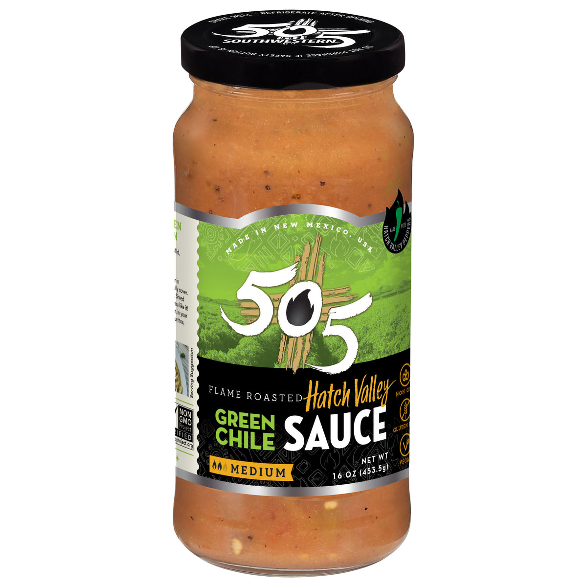 505 Southwestern Hatch Valley Medium Flame Roasted Green Chile Cooking Sauce 16 oz - Case of 12