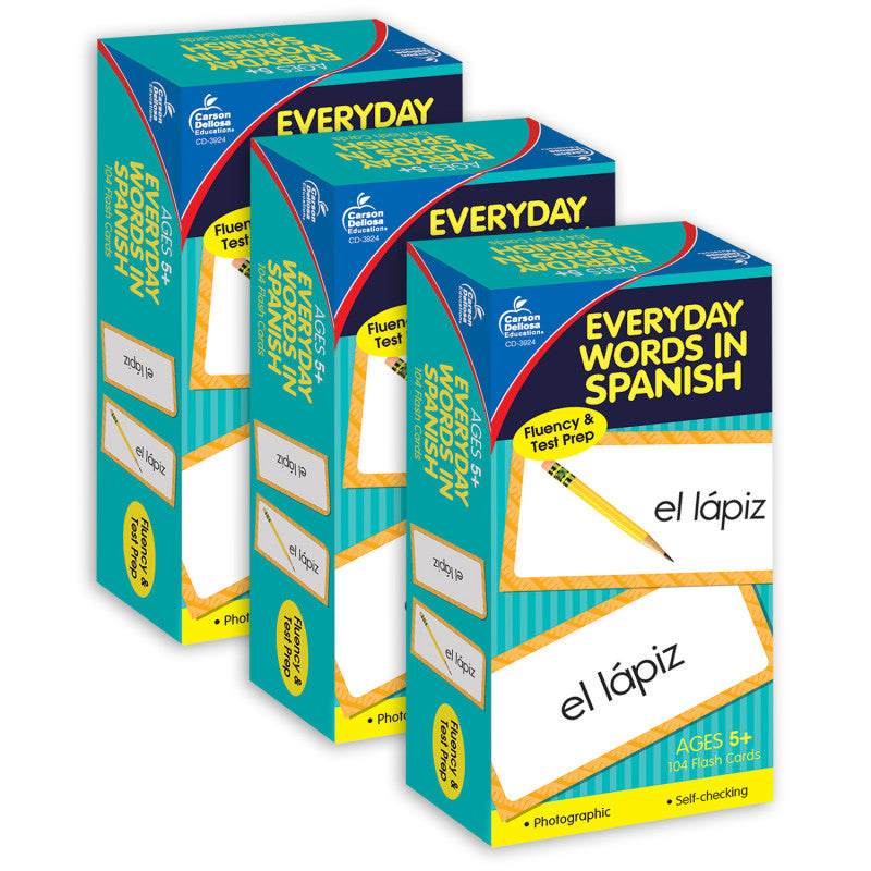 CARSON DELLOSA EDUCATION - Everyday Words in Spanish: Photographic Flash Cards, Grade PK-8, 3 Packs