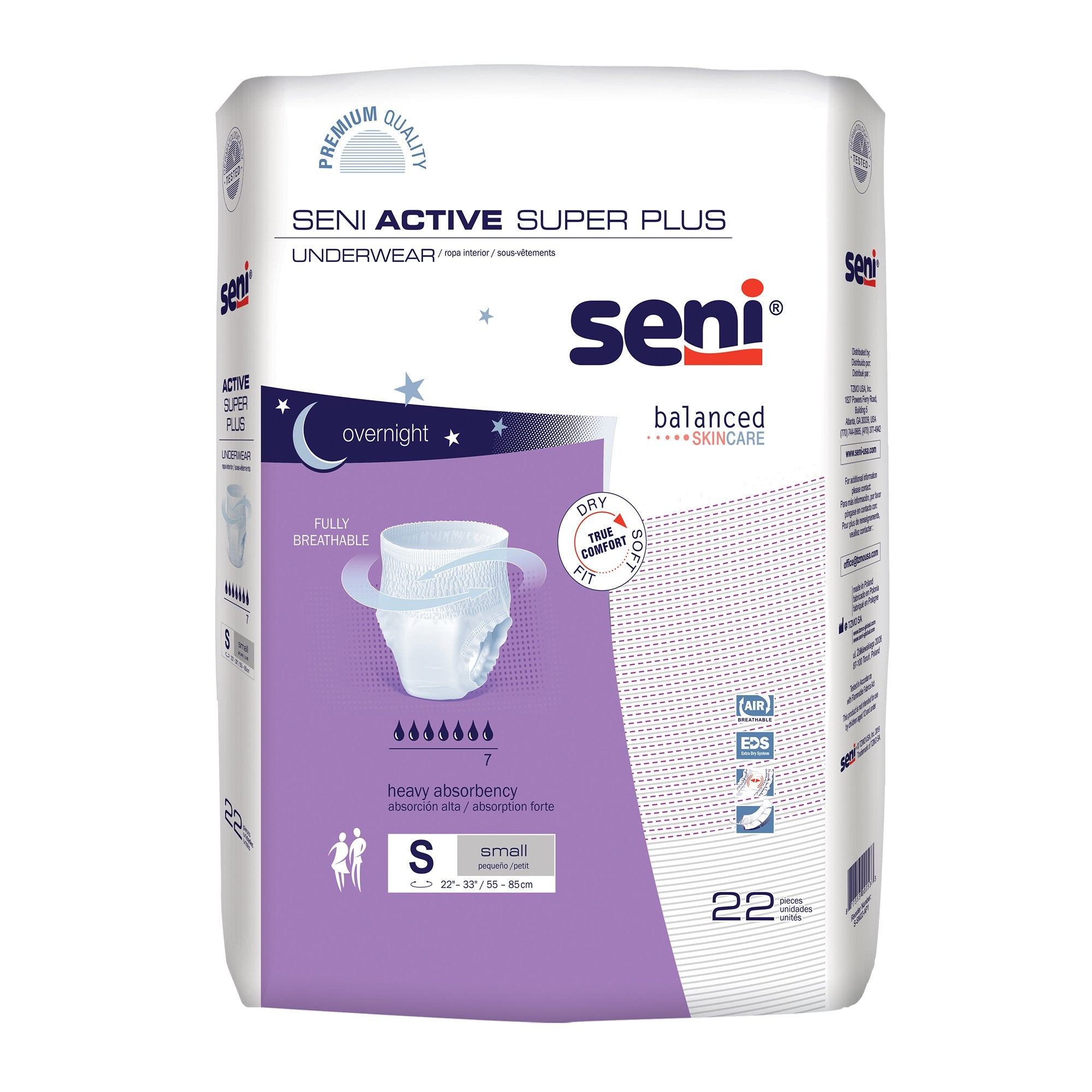 TZMO USA Inc - Unisex Adult Absorbent Underwear Seni® Active Super Plus Pull On with Tear Away Seams Small Disposable Heavy Absorbency [22/PK]