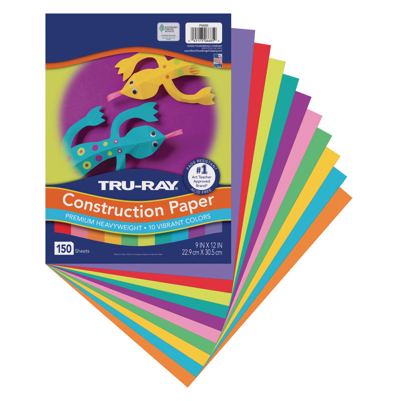 Construction Paper, Heavyweight, 10 Vibrant Colors, 9" x 12", 150 Sheets
