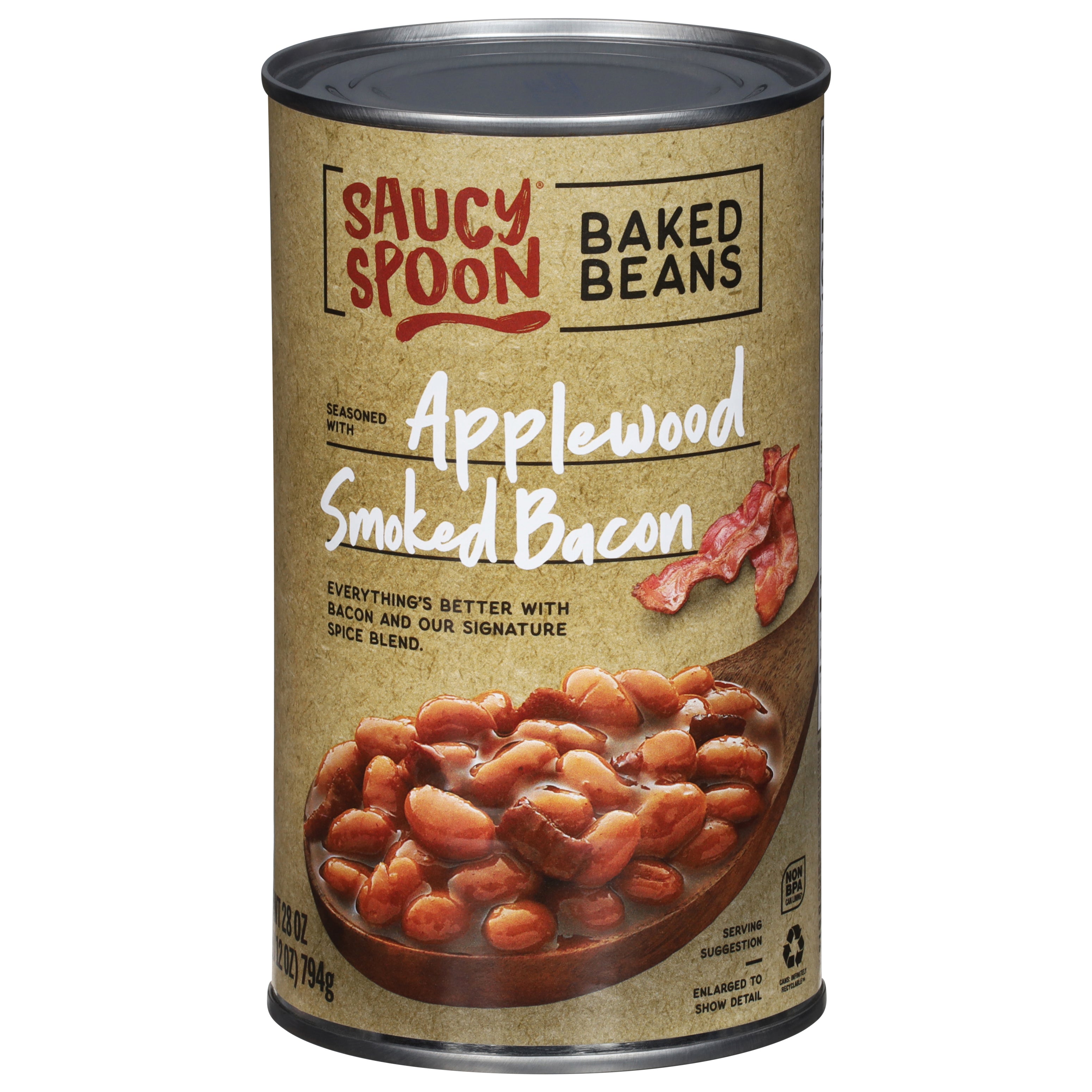 Saucy Spoon Applewood Smoked Bacon Baked Beans 28 oz - Case of 12