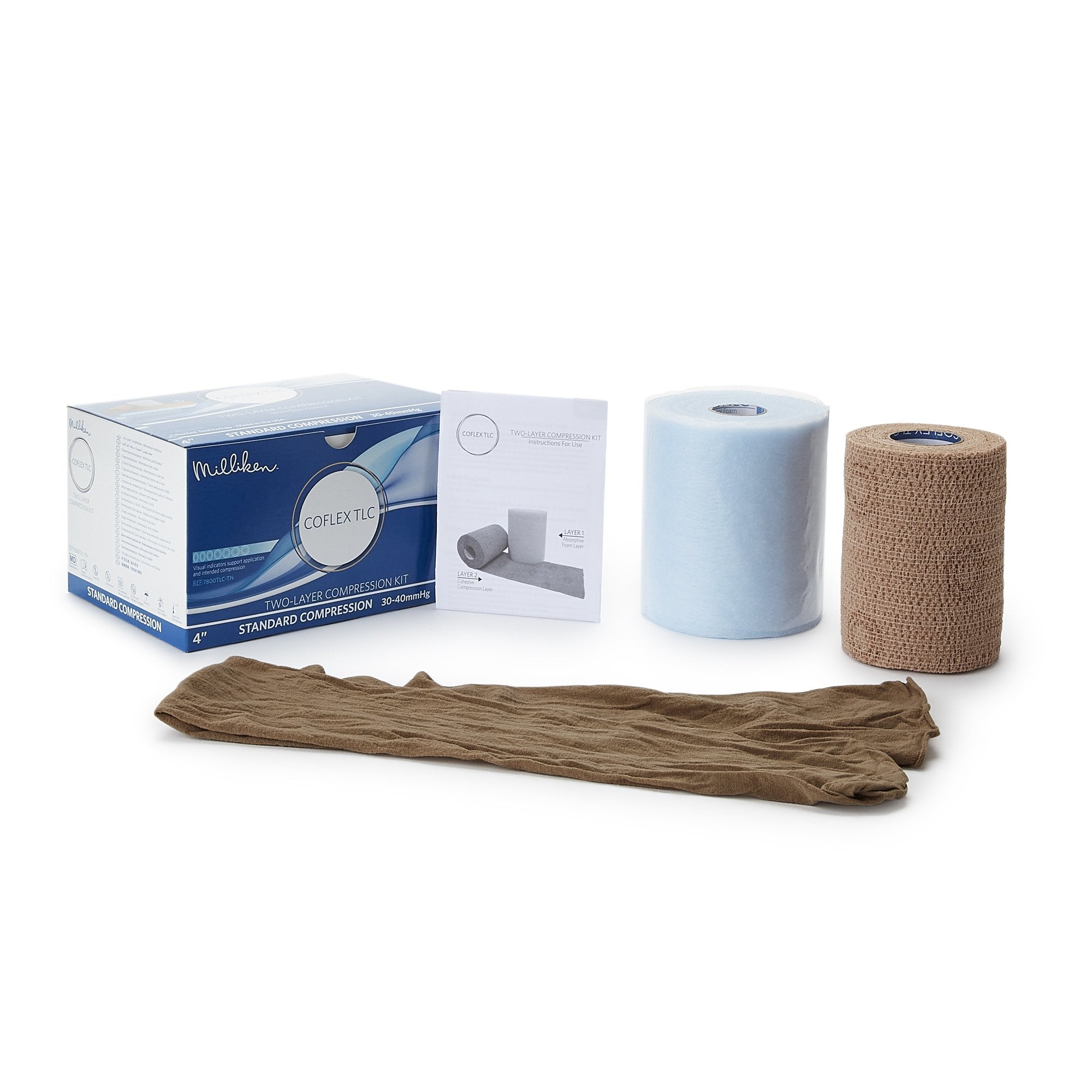 Andover Coated Products - 2 Layer Compression Bandage System CoFlex® TLC with Indicators 4 Inch X 3-2/5 Yard / 4 Inch X 5-1/10 Yard Self-Adherent / Pull On Closure Tan NonSterile 35 to 40 mmHg [1/BX]
