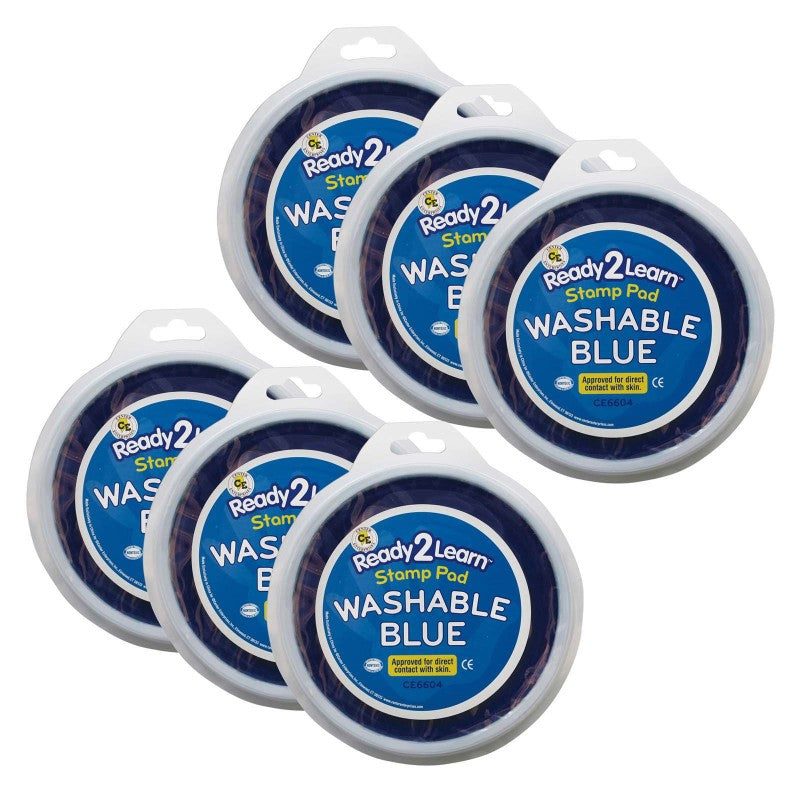 READY 2 LEARN - Jumbo Circular Washable Stamp Pad - Blue - 5.75" dia. - Pack of 6