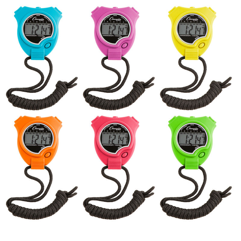 CHAMPION SPORTS - Stop Watch, Neon Colors, Set of 6