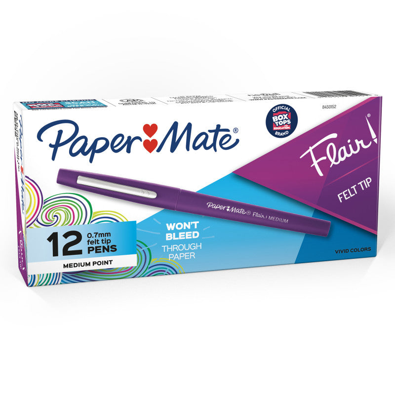 PAPER MATE - Flair Pens, Medium, Purple, Box of 12